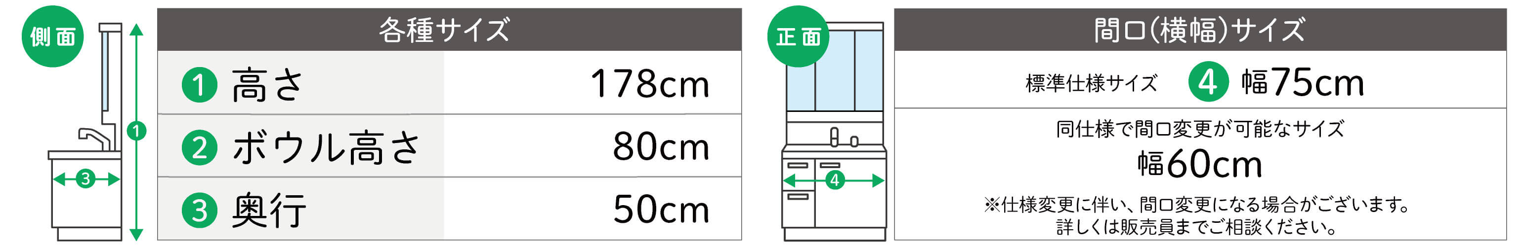 洗面化粧台PACK 04「LIXIL V1」 サイズ表