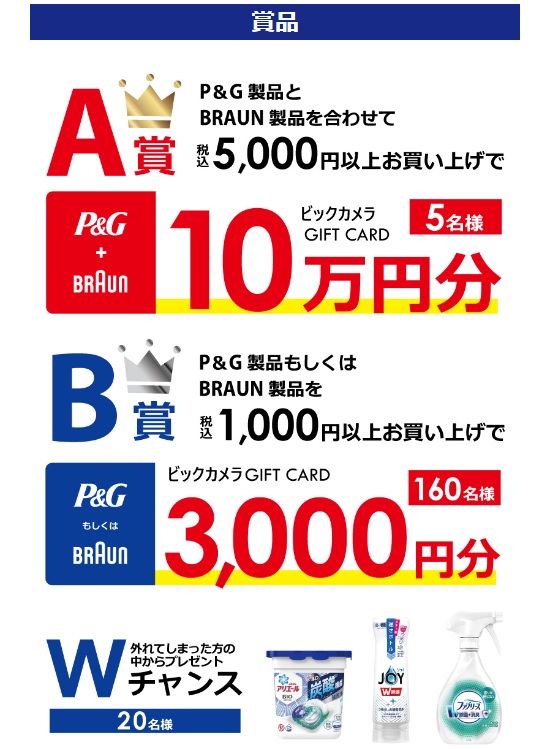 P＆G製品・BRAUN製品ご購入のお客様の中から抽選で最大10万円分のギフトカードをプレゼント