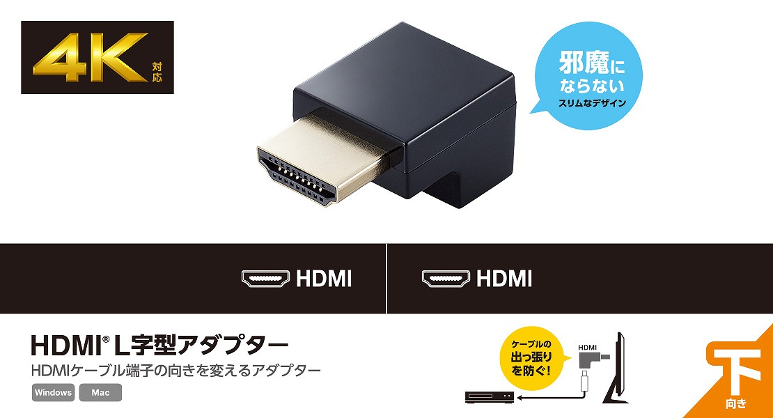 HDMI&reg; L���^�A�_�v�^�[ HDMI�P�[�u���[�q�̌�����ς���A�_�v�^�[