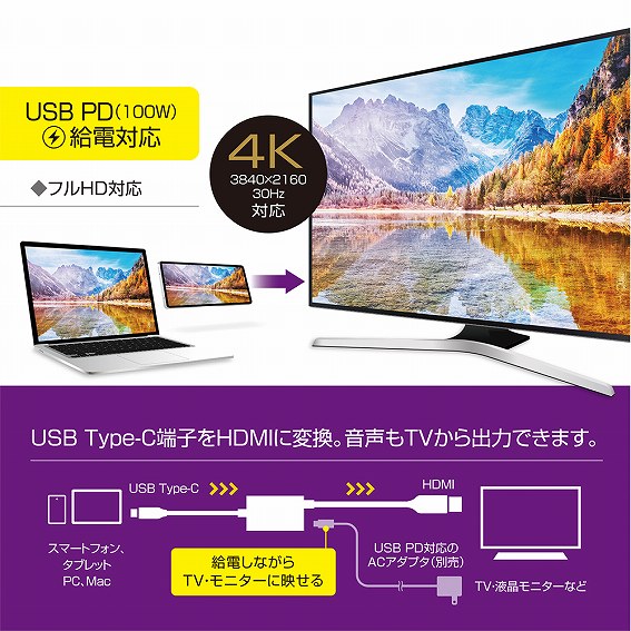 USB Type-C�[�q��HDMI�ɕϊ��B������TV����o�͂ł��܂�