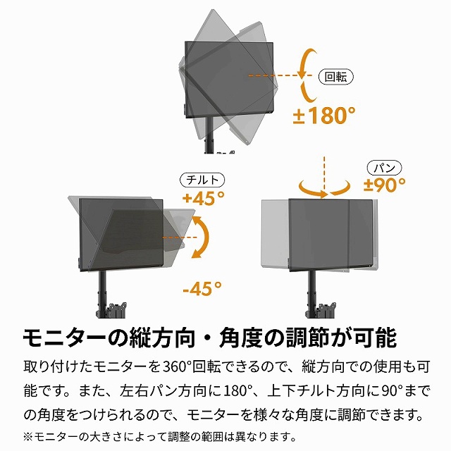 ���j�^�[�̏c�����E�p�x�̒��߂��\