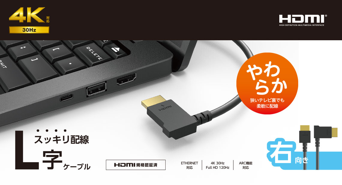 �E����L���^�R�l�N�^�[���̗p����HDMI�P�[�u��