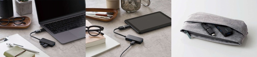 USB-A�|�[�g�ɂ�USB Type-C�|�[�g�ɂ��ڑ��ł���ϊ��A�_�v�^�[�t��USB�n�u