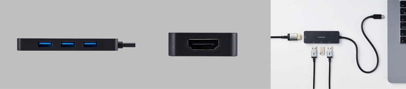 ���Ӌ@��̎g�p��f���o�͂��ł���USB-A�|�[�g3��HDMI�|�[�g1�𓋍�