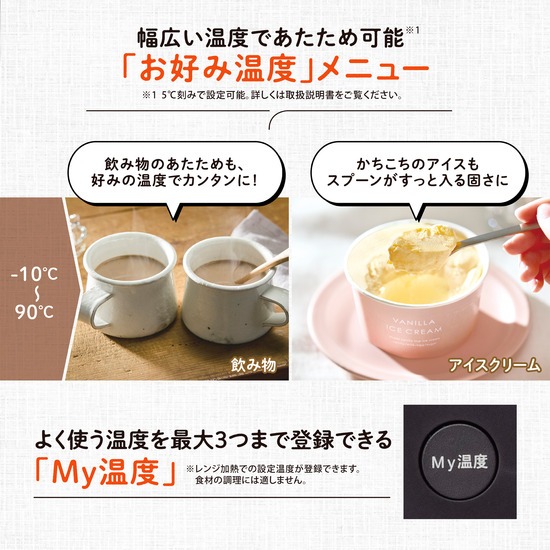 3-10&deg;C~90&deg;C�܂ŁA�ݒ肵�����x�ł������߂ł���u���D�݉��x�v