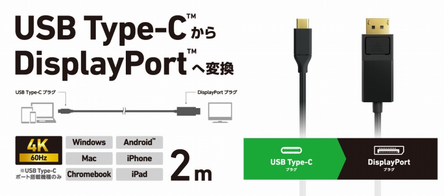 USB Type-CDisplayPort�|�[�g�֕ϊ��ł���P�[�u��
