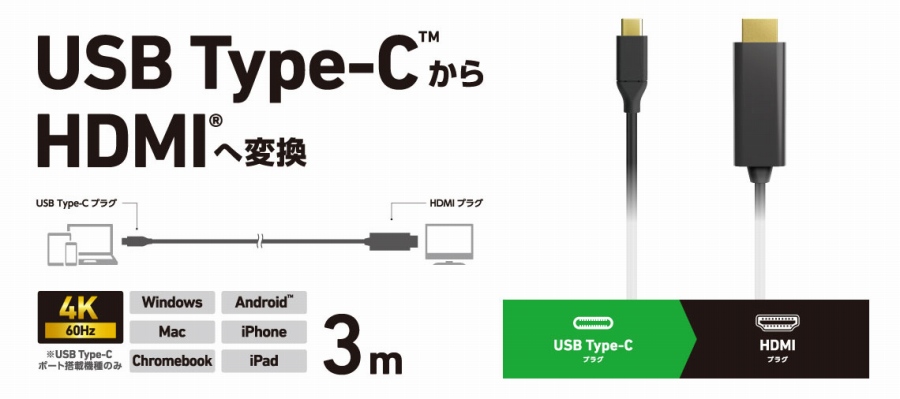 USB Type-C����HDMI&reg;�֕ϊ��ł���P�[�u��