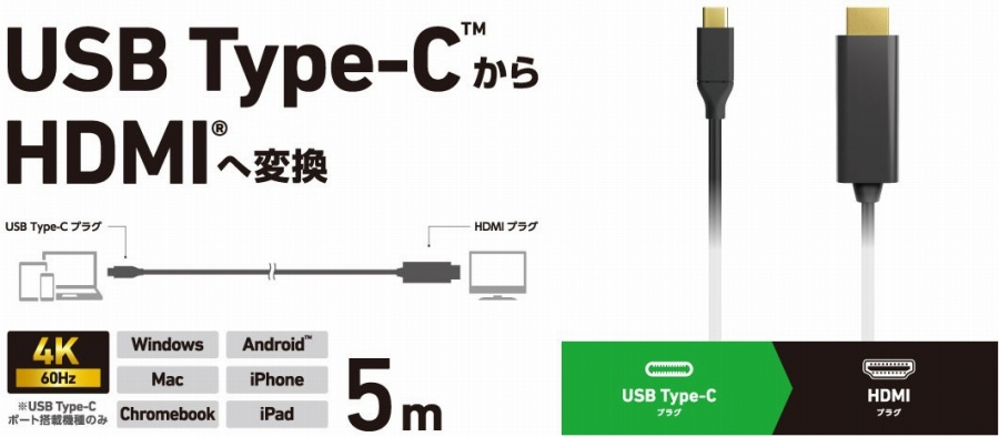 USB Type-C����HDMI&reg;�֕ϊ��ł���P�[�u��