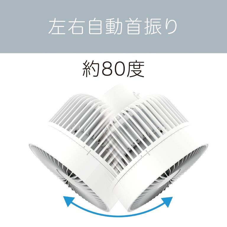 ���E��80�x�̎�����U��@�\���ڂŁA�L���͈͂̋�C�z���\�ł��B