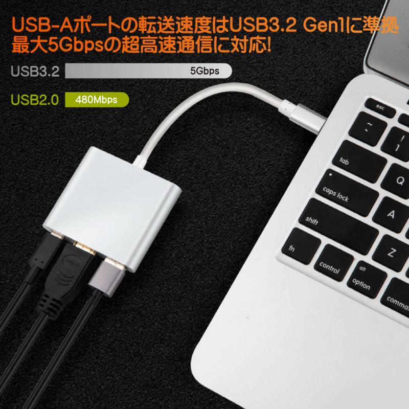 3�̃|�[�g�𓋍ڂ���Type-C�ϊ��A�_�v�^