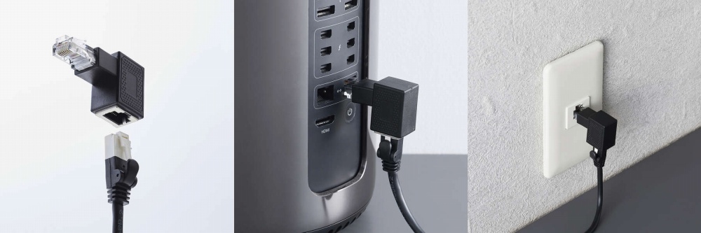  �������ɃP�[�u�����o�����Ƃ��ł���RJ45 L���ϊ��R�l�N�^�[