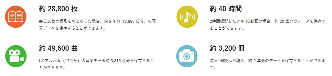 �ۑ��ł���e��f�[�^�̖ڈ� (256GB�̏ꍇ)