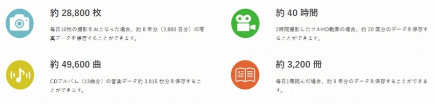�ۑ��ł���e��f�[�^�̖ڈ� (256GB�̏ꍇ)
