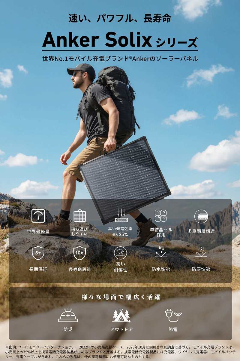 �A���J�[�E�W���p�� �\�[���[�p�l�� Solix PS200 Dual Portable Solar Panel ���i����01