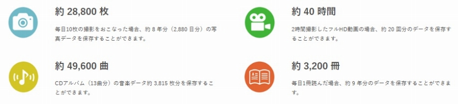 �ۑ��ł���e��f�[�^�̖ڈ� (256GB�̏ꍇ)