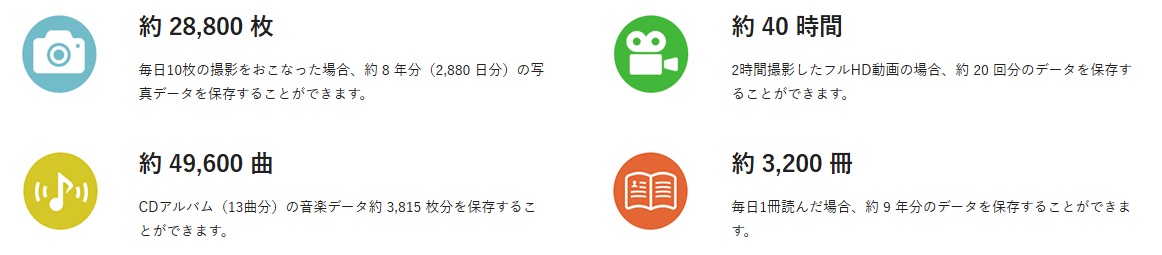 �ۑ��ł���e��f�[�^�̖ڈ� (256GB�̏ꍇ)