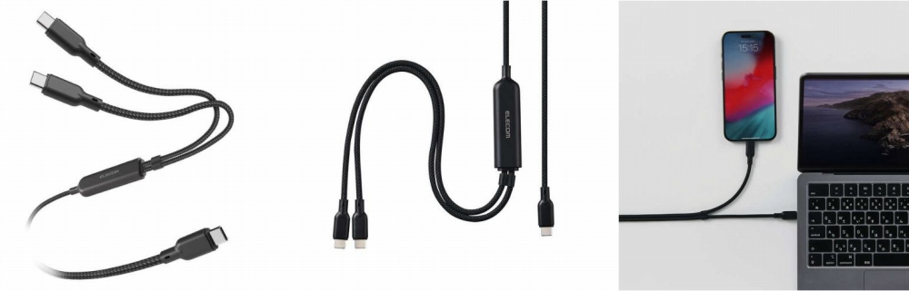 1�{��2�䓯���ɏ[�d�I2��USB Type-C�P�[�u����1�{�ɂ܂Ƃ߂�2WAY�P�[�u��