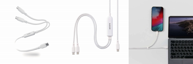 2��USB Type-C�P�[�u����1�{�ɂ܂Ƃ߂�2WAY�P�[�u��