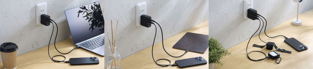 �ő�70W��USB Power Delivery�o�͂ŁA�ő�3��̋@��𓯎��ɏ[�d�\