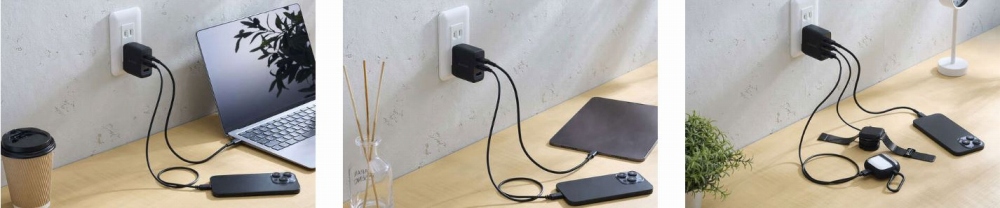 �ő�70W��USB Power Delivery�o�͂ŁA�ő�3��̋@��𓯎��ɏ[�d�\