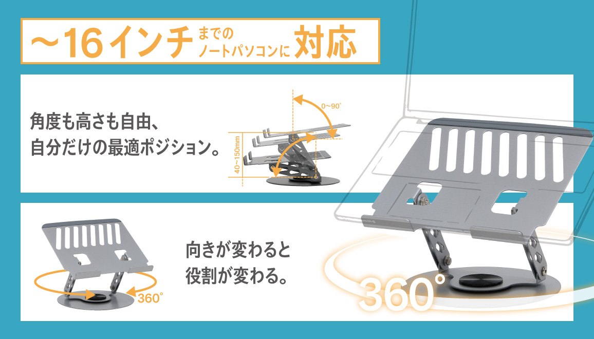 �ő�16�C���`�܂ł̃m�[�g�p�\�R���ɑΉ��I���ω׏d3kg�܂�