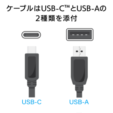 �P�[�u����USB-C��USB-A��2��ނ�t��