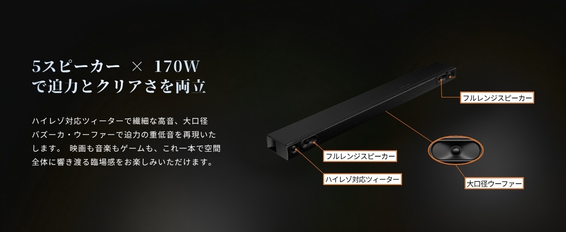 5�X�s�[�J�[&times;170W�Ŕ��͂ƃN���A���𗼗�