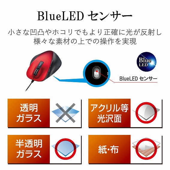 GR@ELECOM  M-XGL10UBSRD }EX EX-G LTCY bh [BlueLED /5{^ /USB /L]