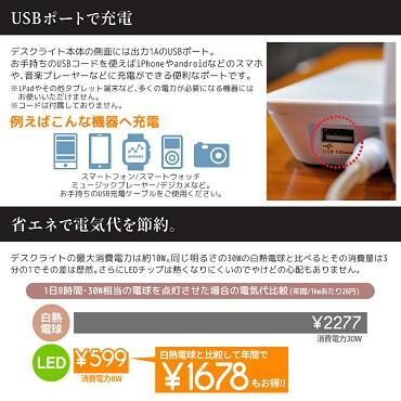 LED�f�X�N�X�^���h���C�g  wasser 28�@USB�[�d