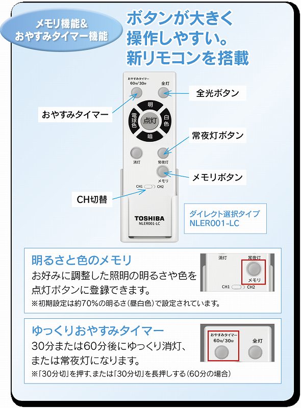 LED�Ɩ� ��铔�@�{�^�����傫�����삵�₷���@���푽�l�@�\����