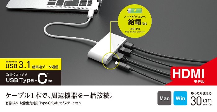 mUSB-C IXX HDMI / LAN / USB-A / USB-CnhbLOXe[V USB PDΉ