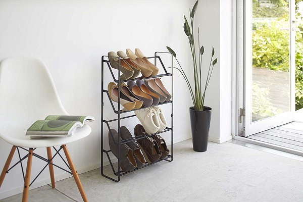 �X�����V���[�Y���b�N�@�t���[��4�i�@�u���b�N(Frame Slim Shoe Rack BK) �u���b�N 02392