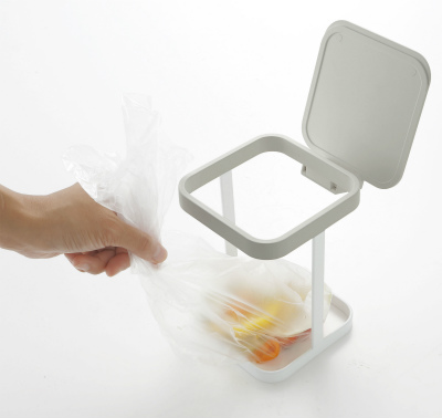 蓋付きポリ袋エコホルダー　プレート(Plastic Bag Eco Holder With Lid Plate) ホワイト 03353
