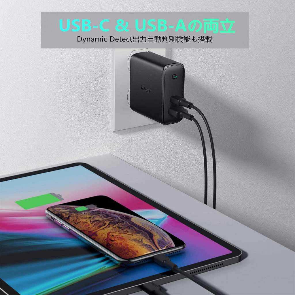 AUKEY(�I�[�L�[) USB�[�d�� Focus Duo 60W PD�Ή� [USB-A 1�|�[�g/Type-C 1�|�[�g] �u���b�N AUKEY�i�I�[�L�[�j Black PA-D3-BK