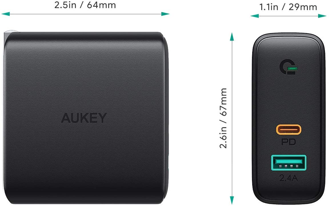 AUKEY(�I�[�L�[) USB�[�d�� Focus Duo 60W PD�Ή� [USB-A 1�|�[�g/Type-C 1�|�[�g] �u���b�N AUKEY�i�I�[�L�[�j Black PA-D3-BK