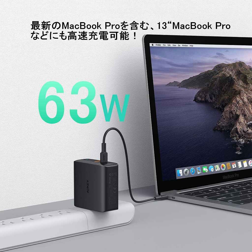 AUKEY(�I�[�L�[) USB�[�d�� Focus Duo 63W PD�Ή� [Type-C 2�|�[�g] �u���b�N AUKEY�i�I�[�L�[�j Black PA-D5-BK