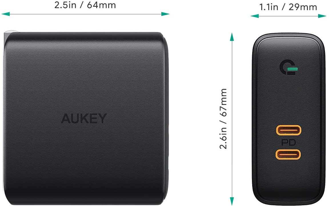 AUKEY(�I�[�L�[) USB�[�d�� Focus Duo 63W PD�Ή� [Type-C 2�|�[�g] �u���b�N AUKEY�i�I�[�L�[�j Black PA-D5-BK