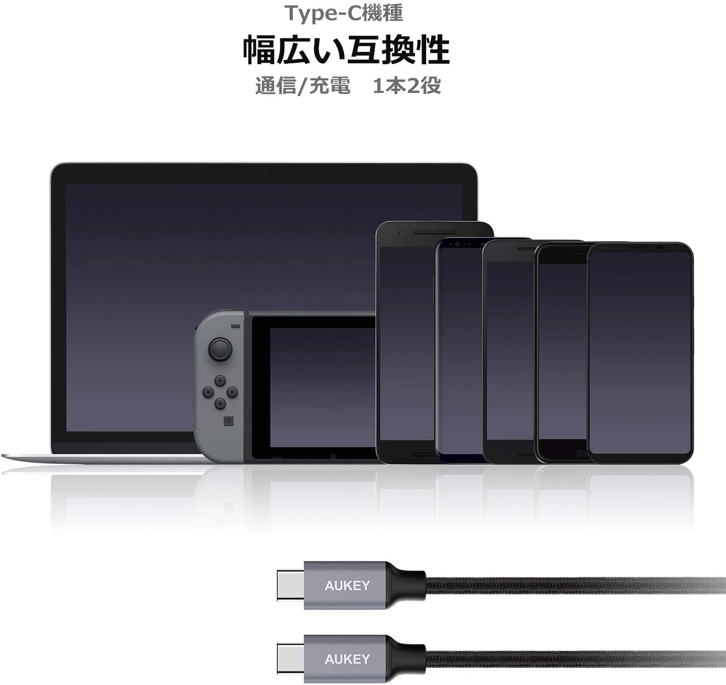 AUKEY(�I�[�L�[) �P�[�u�� Impulse Braided [Type-C to Type-C] 1m �O���[ AUKEY�i�I�[�L�[�j Grey CB-CD5-GY [1m]