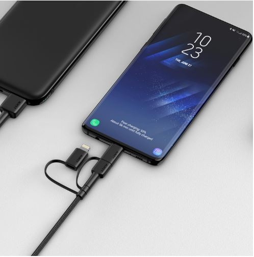 AUKEY(�I�[�L�[) �P�[�u�� Impulse  3-in-1 [Type-A to Lightning/Type-C/micro USB] 1.2m �u���b�N AUKEY�i�I�[�L�[�j Black CB-BAL5-BK [1.2m]