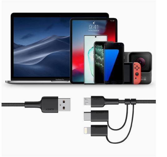 AUKEY(�I�[�L�[) �P�[�u�� Impulse  3-in-1 [Type-A to Lightning/Type-C/micro USB] 1.2m �u���b�N AUKEY�i�I�[�L�[�j Black CB-BAL5-BK [1.2m]
