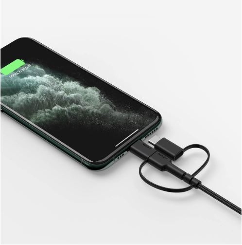 AUKEY(�I�[�L�[) �P�[�u�� Impulse  3-in-1 [Type-A to Lightning/Type-C/micro USB] 1.2m �u���b�N AUKEY�i�I�[�L�[�j Black CB-BAL5-BK [1.2m]