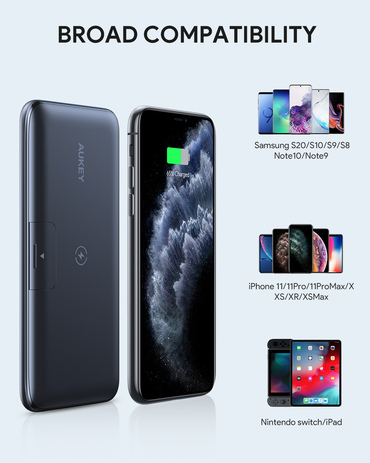 AUKEY �I�b�L�[ 10000mAh ���C�����X�@�\�t�� �܂肽���݃X�^���h PB-WL02-BK Power Delivery�K�i