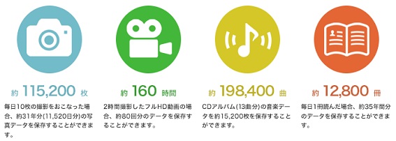 ���ۑ��ł���e��f�[�^�̖ڈ� (1TB�̏ꍇ)