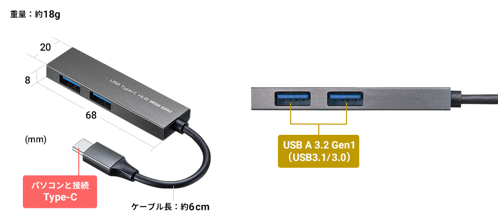 TTvC@SANWA@SUPPLY  USB-3TCH24S USB-C  USB-A ϊnu Vo[ [USB3.2Ή /2|[g /oXp[]