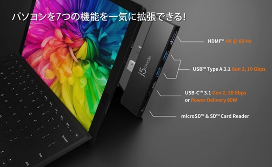 j5�@create�@�W�F�C�t�@�C�u�N���G�C�g  Surface Pro 7��p�mUSB-C / USB-A �I�X�����X �J�[�h�X���b�g��2 / HDMI / USB-A��2 / USB-C�n 7in1�~�j�h�b�N �u���b�N JCD324B