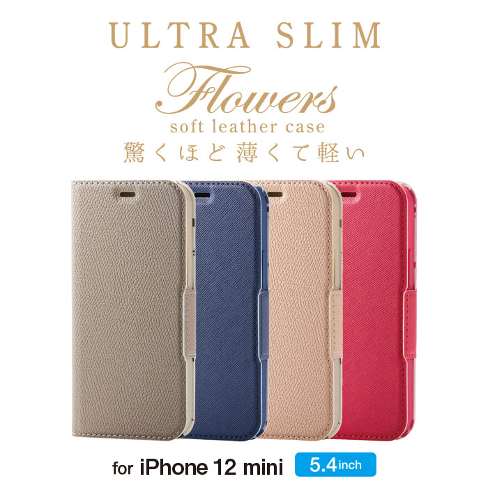iPhone 12 mini 5.4�C���`�Ή� ���U�[�P�[�X �蒠�^ UltraSlim Flowers ���^ ���Εt��