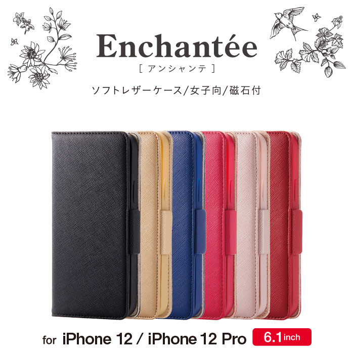 iPhone 12/12 Pro 6.1�C���`�Ή� ���U�[�P�[�X �蒠�^ Enchante ���Εt��