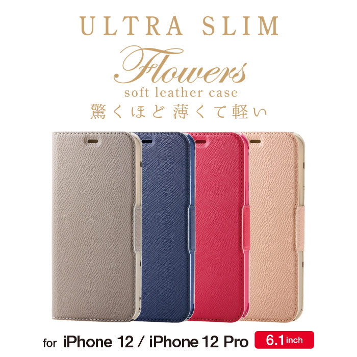 iPhone 12/12 Pro 6.1�C���`�Ή� ���U�[�P�[�X �蒠�^ UltraSlim Flowers ���^ ���Εt��