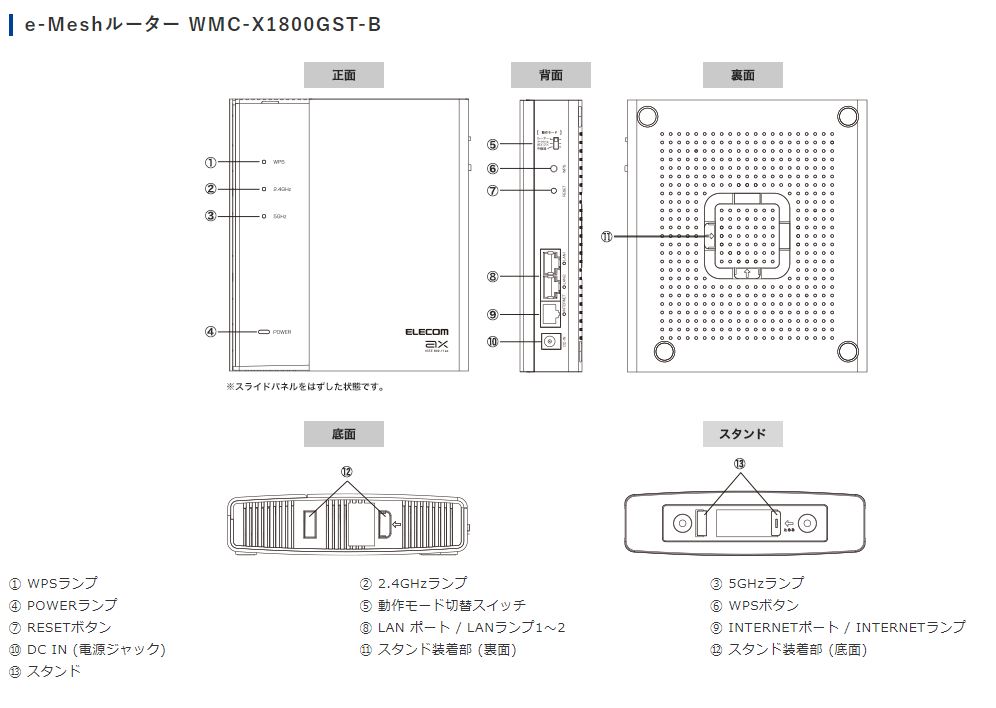 �G���R���@ELECOM  WMC-X1800GST-B Wi-Fi���[�^�[ �e�@�P�� 1201+574Mbps �u���b�N [Wi-Fi 6(ax)/ac/n/a/g/b]