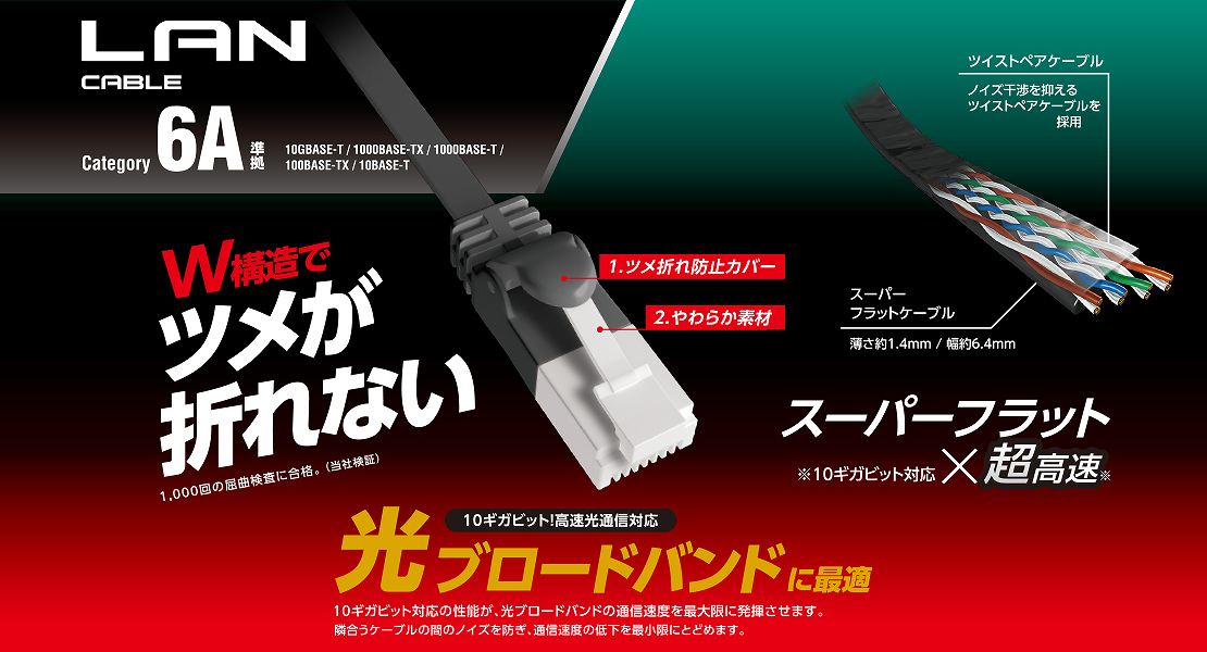 �G���R���@ELECOM  LD-GFAT/BK100 LAN�P�[�u�� �u���b�N [10m /�J�e�S���[6A /�t���b�g] �r�b�N�J����